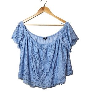 Express Light Blue Lace Boxy On/ Off Shoulder Cropped Top size XL